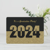 Uitnodiging Graduation Party, 2024, Gouden Glitter (Staand voorkant)