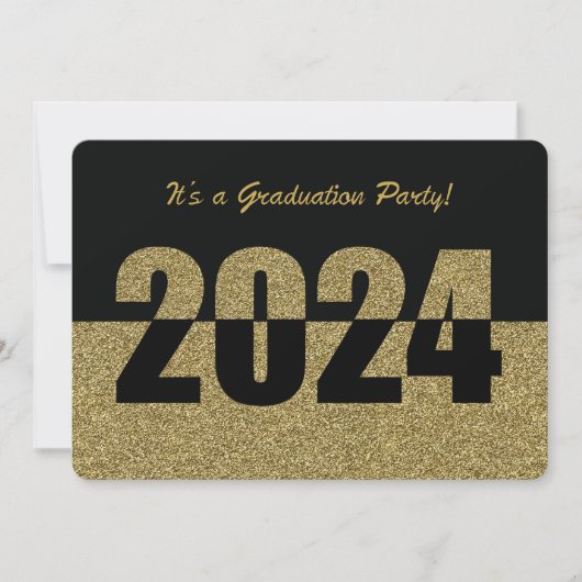 Uitnodiging Graduation Party, 2024, Gouden Glitter (Voorkant)