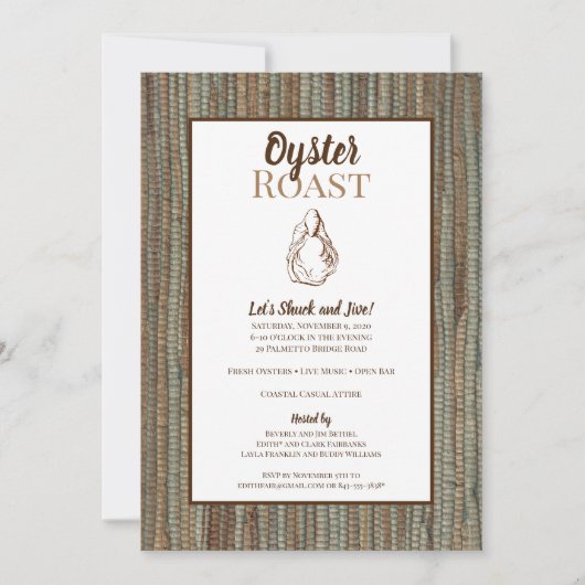 Uitnodiging grasscloth oyster Roast (Voorkant)