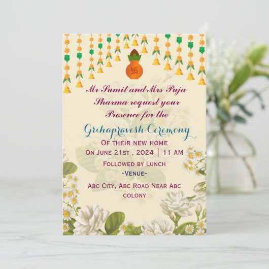 Uitnodiging Grihapravesh Ceremony (Staand voorkant)