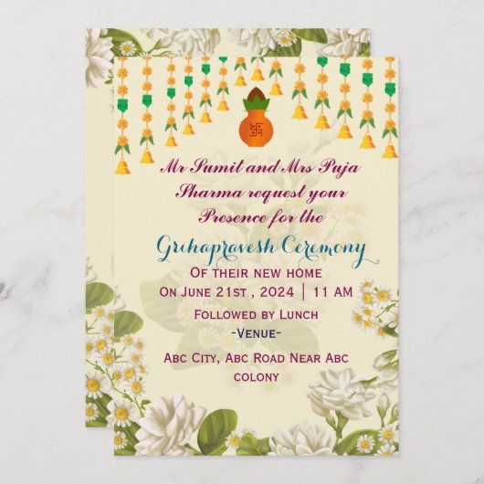 Uitnodiging Grihapravesh Ceremony (Voorkant / Achterkant)
