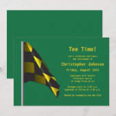 Uitnodiging Groen Gold Golf Flag Retirement Party (Voorkant / Achterkant)