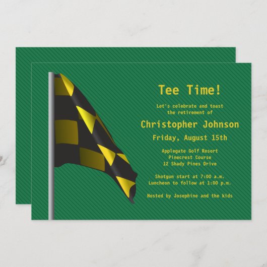Uitnodiging Groen Gold Golf Flag Retirement Party (Voorkant / Achterkant)