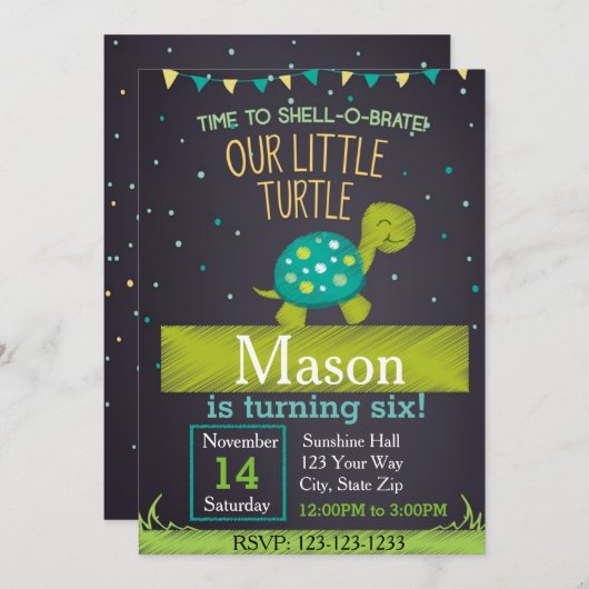 Uitnodiging (groen) voor vogelschildpad (Voorkant / Achterkant)