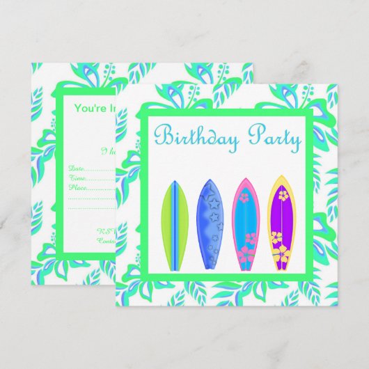 UITNODIGING GROEN WIPEOUT PARTY surfplank (Voorkant / Achterkant)