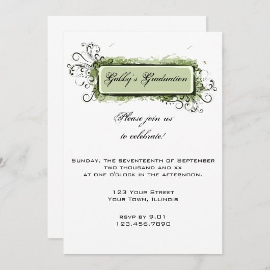 Uitnodiging groene Abstracte Floral Gradual Party (Voorkant / Achterkant)