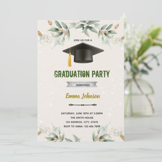 Uitnodiging groene afstudeerfeest (Staand voorkant)