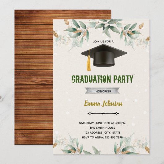 Uitnodiging groene afstudeerfeest (Voorkant / Achterkant)