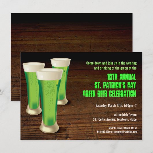 Uitnodiging Groene Beer St Patricks Day (Voorkant / Achterkant)