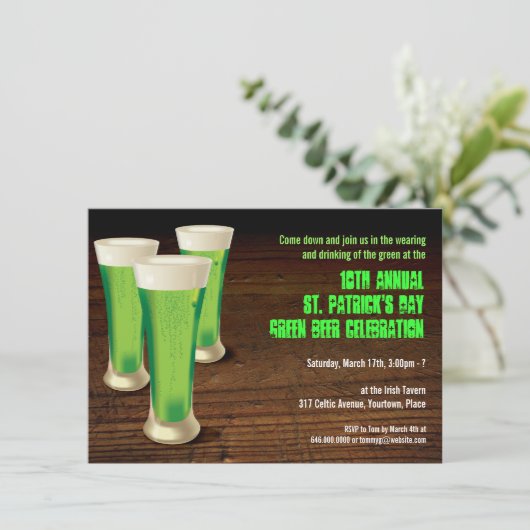 Uitnodiging Groene Beer St Patricks Day (Staand voorkant)