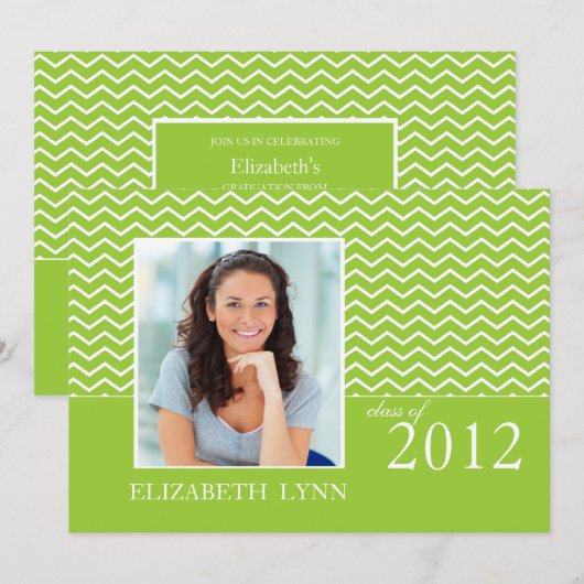 Uitnodiging groene Chevron Fotograduatiepartij (Voorkant / Achterkant)