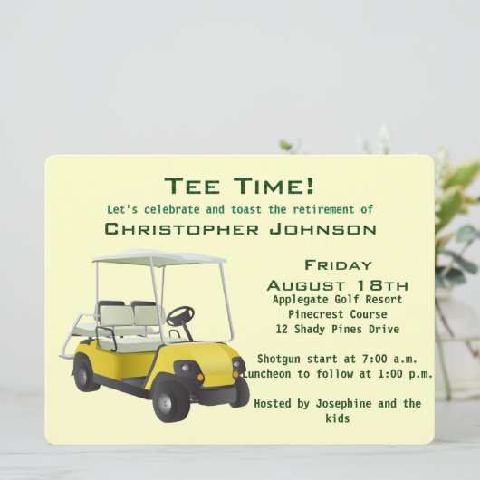 Uitnodiging groene crème Golf Cart (Staand voorkant)