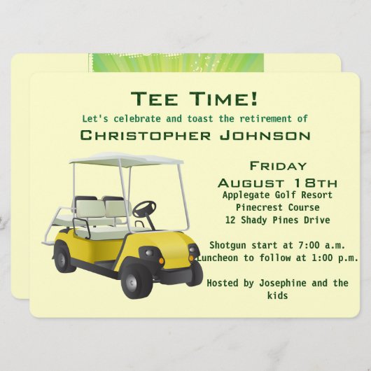 Uitnodiging groene crème Golf Cart (Voorkant / Achterkant)