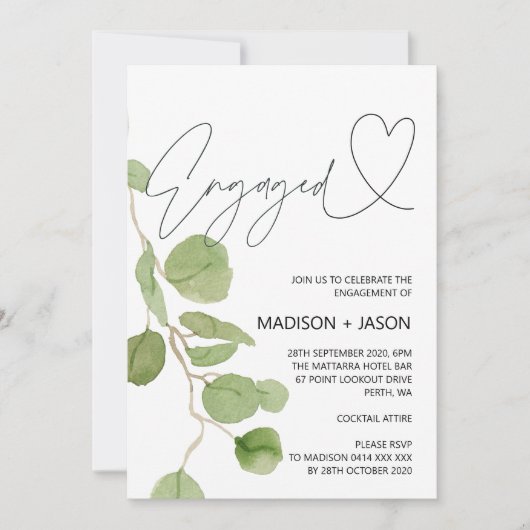 Uitnodiging Groene Eucalyptus Engagement Party (Voorkant)