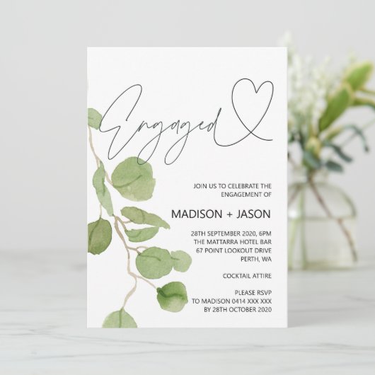Uitnodiging Groene Eucalyptus Engagement Party (Staand voorkant)