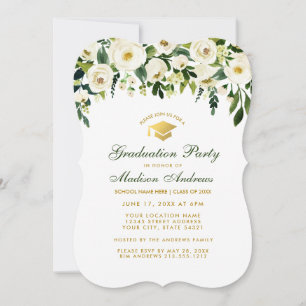 Uitnodiging Groene Floral Gold Graduation Party