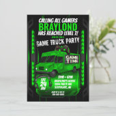Uitnodiging groene game Truck Birthday Party (Staand voorkant)