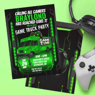 Uitnodiging groene game Truck Birthday Party