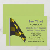 Uitnodiging Groene Gele Golf Flag Retirement Party (Voorkant / Achterkant)
