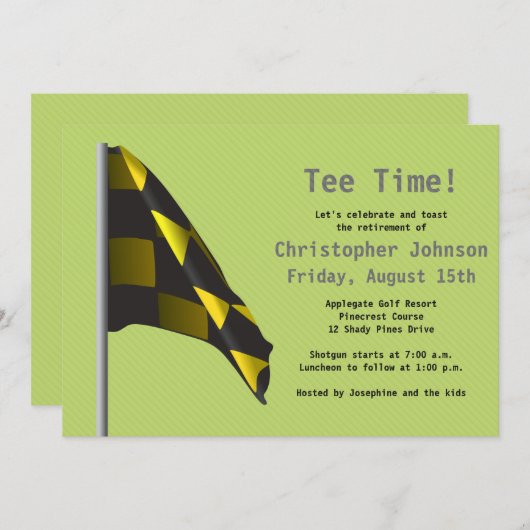 Uitnodiging Groene Gele Golf Flag Retirement Party (Voorkant / Achterkant)