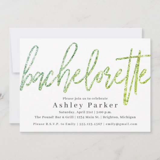 Uitnodiging Groene Glitter Bachelorette Party (Voorkant)