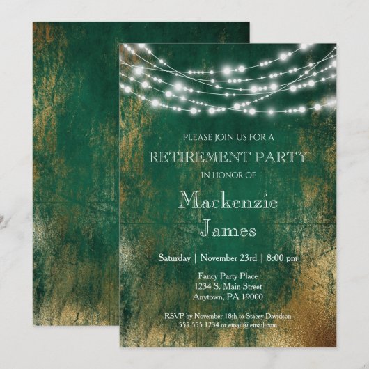 Uitnodiging Groene Gold Liights Retirement Party (Voorkant / Achterkant)