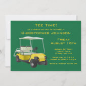 Uitnodiging Groene Gouden Golf Cart (Voorkant)
