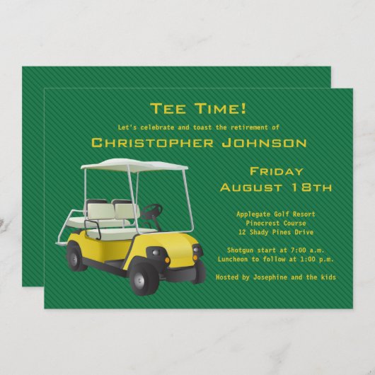 Uitnodiging Groene Gouden Golf Cart (Voorkant / Achterkant)