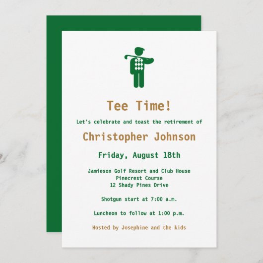 Uitnodiging Groene Gouden Golf van de Pensionering (Voorkant / Achterkant)