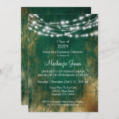 Uitnodiging groene goudlampjes met diploma (Voorkant / Achterkant)