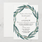 Uitnodiging groene lef Wreath Engagement Party (Voorkant / Achterkant)