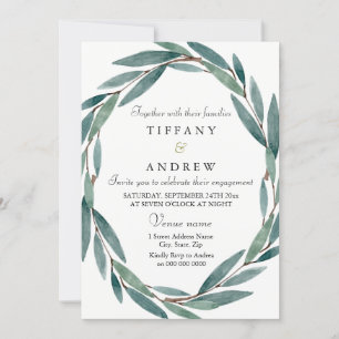 Uitnodiging groene lef Wreath Engagement Party