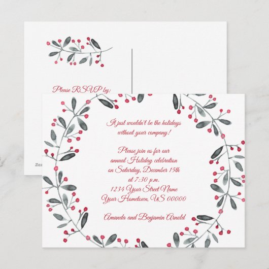 Uitnodiging Groene Rode Berries (Voorkant / Achterkant)