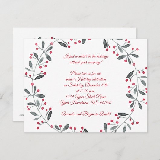 Uitnodiging Groene Rode Berries (Voorkant / Achterkant)