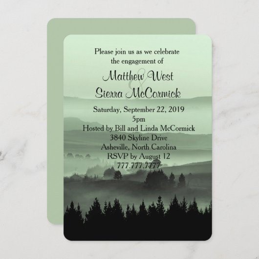 Uitnodiging Groene Rustic Mountain Engagement Part (Voorkant / Achterkant)