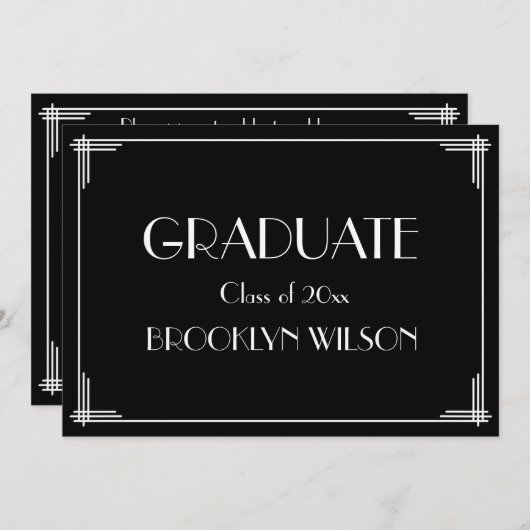 Uitnodiging Grote Gatsby Art Deco Graduation Party (Voorkant / Achterkant)