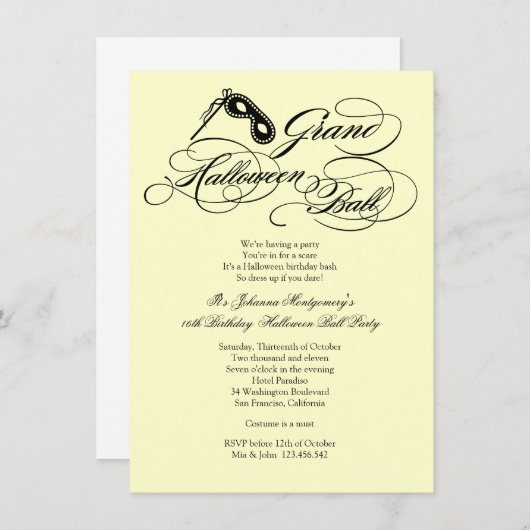 Uitnodiging grote halloween Ball Costume Party (Voorkant / Achterkant)