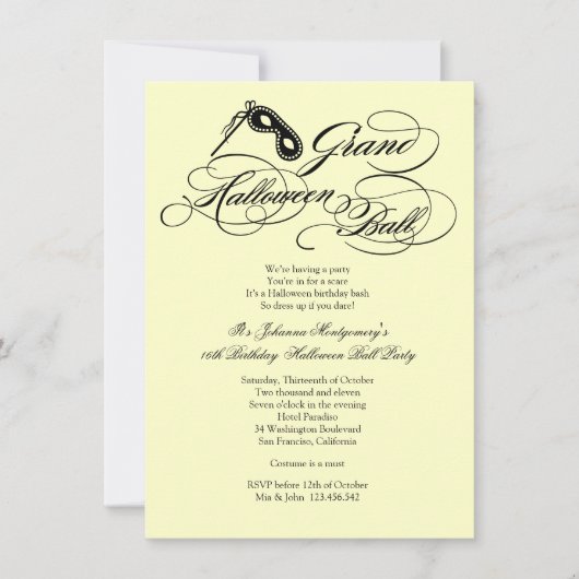 Uitnodiging grote halloween Ball Costume Party (Voorkant)