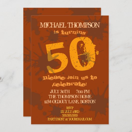 Uitnodiging Grungy Old Birthday Guy Party (Voorkant / Achterkant)