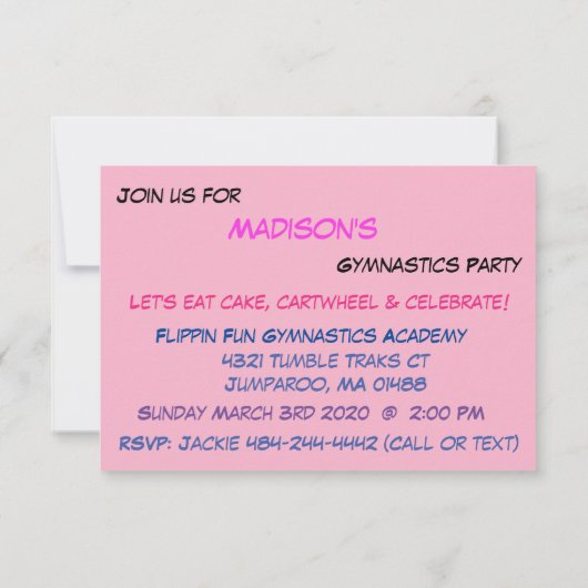 Uitnodiging Gymnastiekpartij (Achterkant)