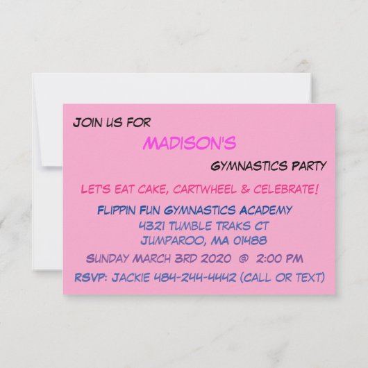 Uitnodiging Gymnastiekpartij (Achterkant)