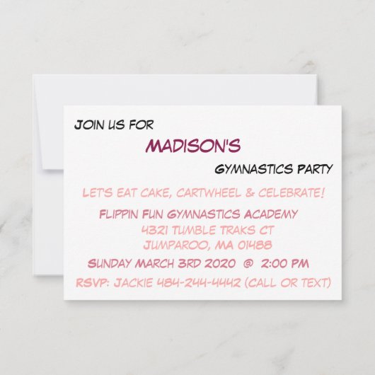 Uitnodiging Gymnastiekpartij (Achterkant)