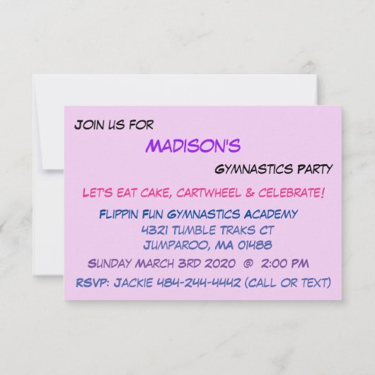 Uitnodiging Gymnastiekpartij (Achterkant)
