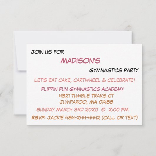 Uitnodiging Gymnastiekpartij (Achterkant)