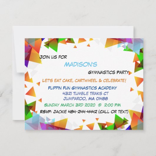 Uitnodiging Gymnastiekpartij (Achterkant)