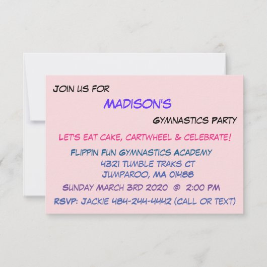 Uitnodiging Gymnastiekpartij (Achterkant)
