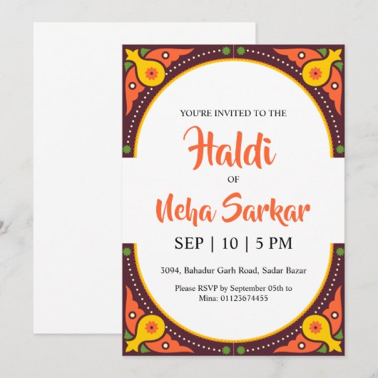 uitnodiging haldi ceremonie (Voorkant / Achterkant)
