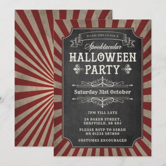 Uitnodiging Halloween feest - Circus Party (Voorkant / Achterkant)