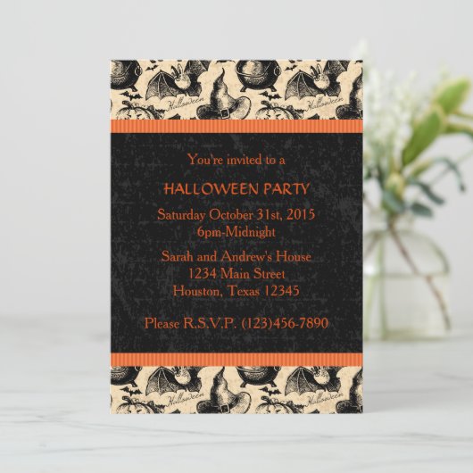 Uitnodiging  Halloween-heks-partij (Staand voorkant)