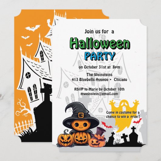 Uitnodiging: HALLOWEEN Huis #3 Kaart (Voorkant / Achterkant)